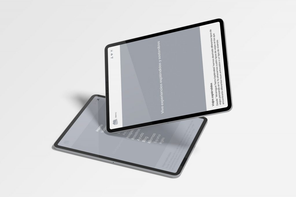 Imagen de dos tablets en diferentes angulos con maquetas de la Web app de la Agencia de viajes Tierra espléndida diseñada por Karla Guevara
