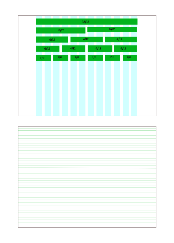 Imagen de dos hojas de trabajo del programa de prototipado web Xd con sus columas y rejillas que sirven de base para el diseño.